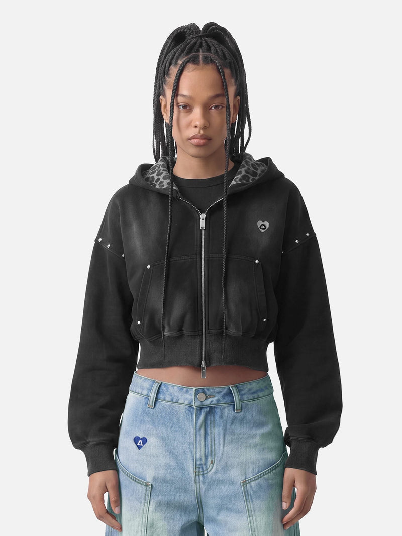 Aelfric Eden Cropped Spray Dyed Zip Up Hoodie