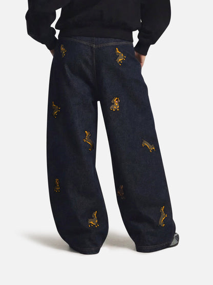 Aelfric Eden Dachshund Embroidered Baggy Jeans