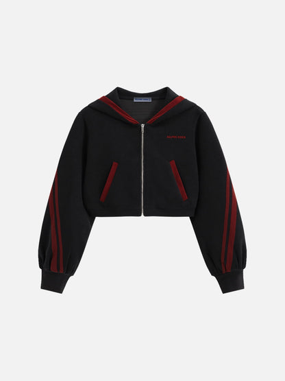 Aelfric Eden Cropped Contrast Stripe Zip Up Hoodie