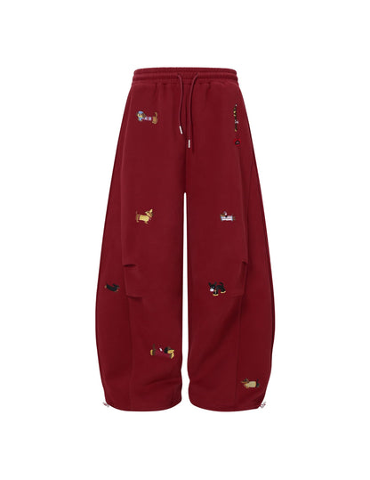 Aelfric Eden Embroidery Dog Baggy Barrel Sweatpants