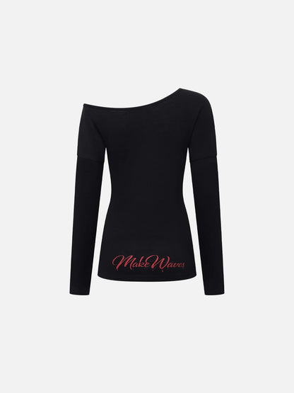 Aelfric Eden Off-The-Shoulder Script Long Sleeve Tee