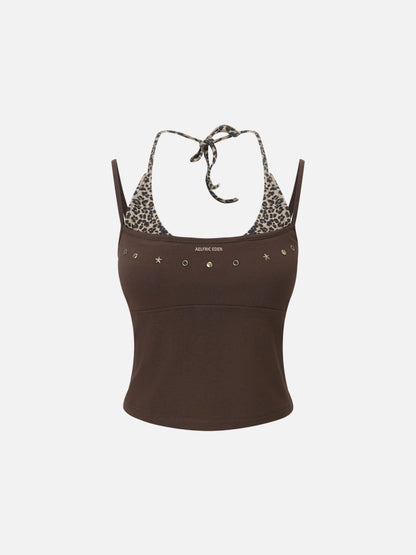 Aelfric Eden Leopard Halter Studded Cami Top