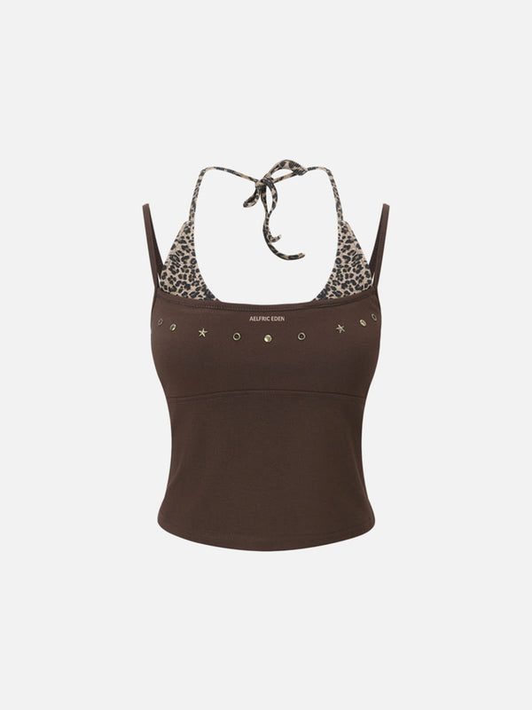 Aelfric Eden Leopard Halter Studded Cami Top