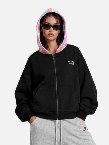 Aelfric Eden Boxy Plaid Hood Zip Up Hoodie