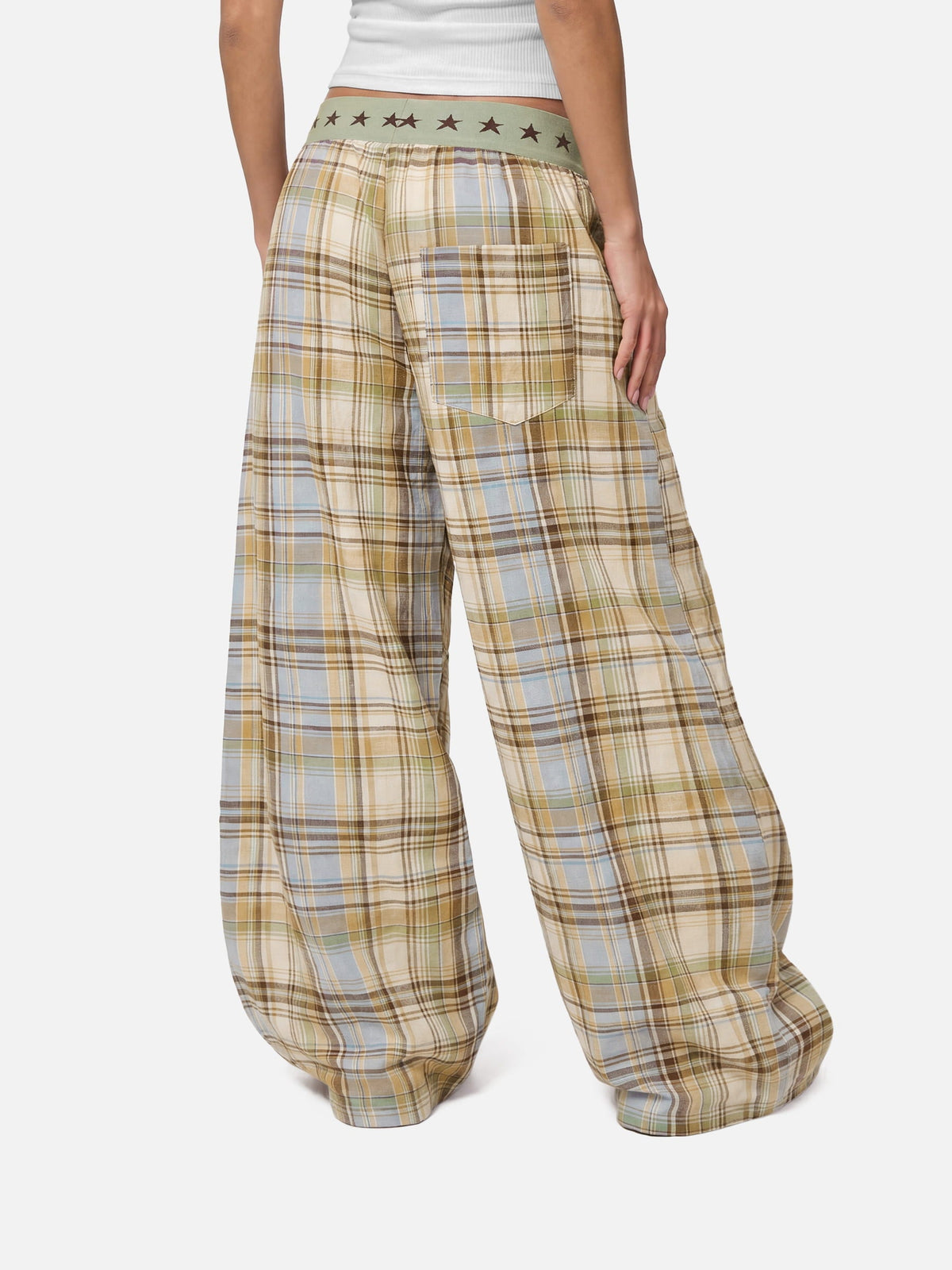 Aelfric Eden Star Waist Plaid Baggy Barrel Pants