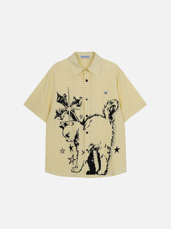Aelfric Eden Cat Sketch Plaid Short Sleeve Shirt