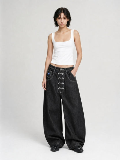 Aelfric Eden Metal Button Raw Baggy Barrel Jeans