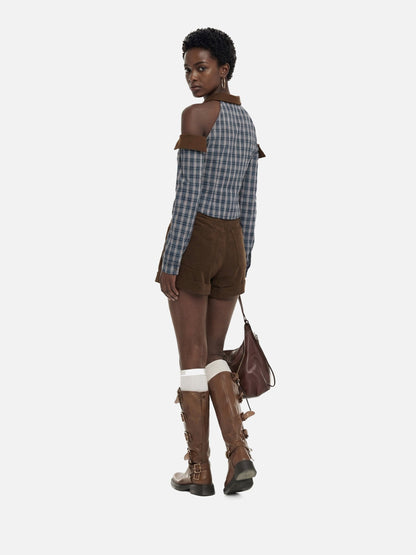 Aelfric Eden Plaid Tie Cropped Long Sleeve Shirt