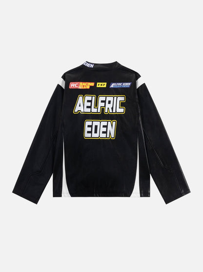 Aelfric Eden Racing Logo Patches Faux Leather Jacket