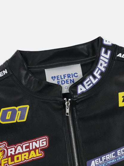 Aelfric Eden Racing Logo Patches Faux Leather Jacket