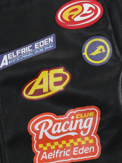 Aelfric Eden Racing Logo Patches Faux Leather Jacket