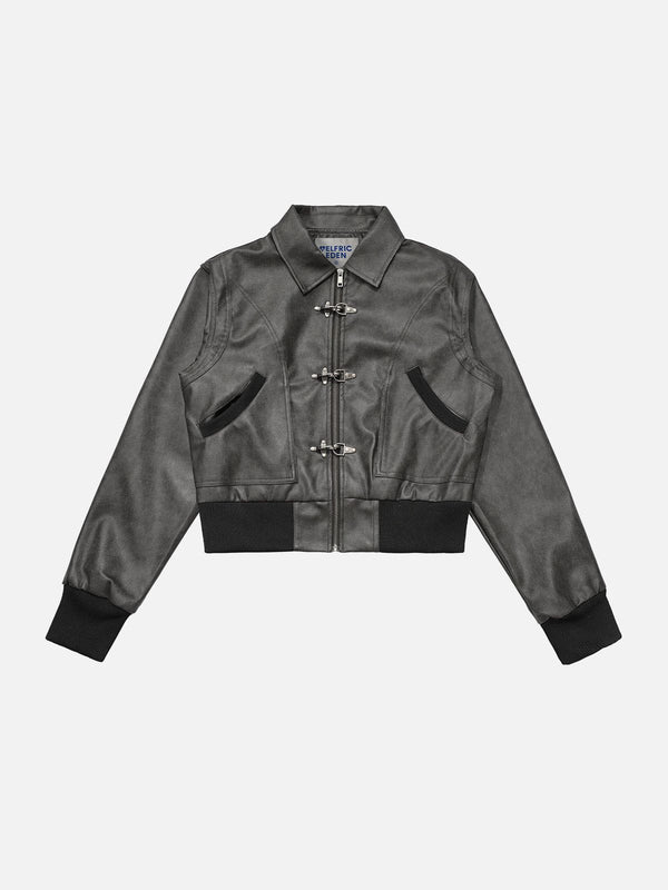 Aelfric Eden Metal Button Cropped Faux Leather Jacket