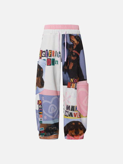 Aelfric Eden Dachshund Collage Double Waist Baggy Sweatpants