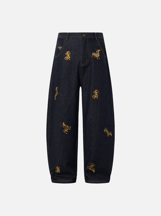 Aelfric Eden Dachshund Embroidered Baggy Jeans