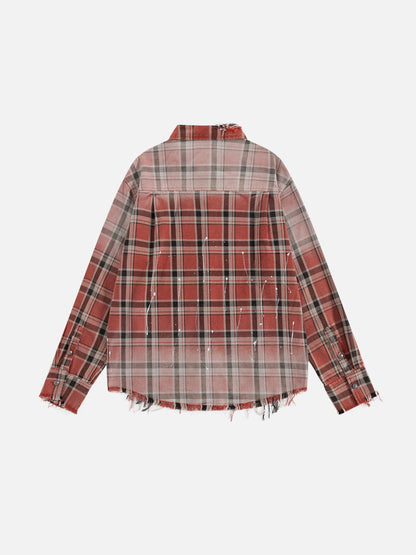 Aelfric Eden Plaid Distressed Long Sleeve Shirt