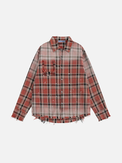 Aelfric Eden Plaid Distressed Long Sleeve Shirt