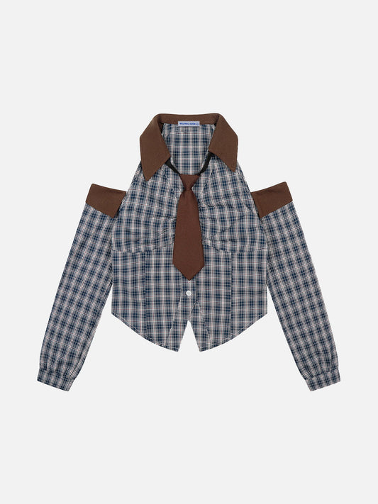 Aelfric Eden Plaid Tie Cropped Long Sleeve Shirt