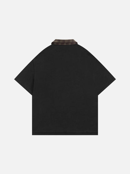 Aelfric Eden Boxy Layered Plaid Polo Tee