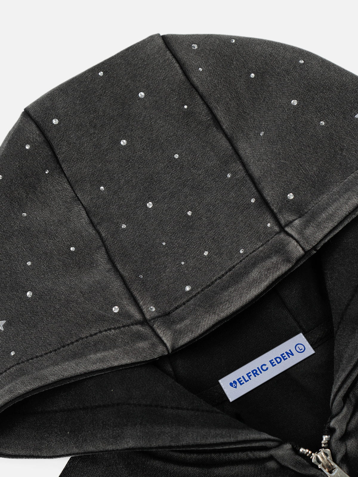 Aelfric Eden Cropped Rhinestone Star Zip Up Hoodie