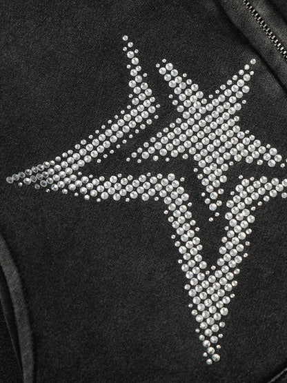 Aelfric Eden Cropped Rhinestone Star Zip Up Hoodie