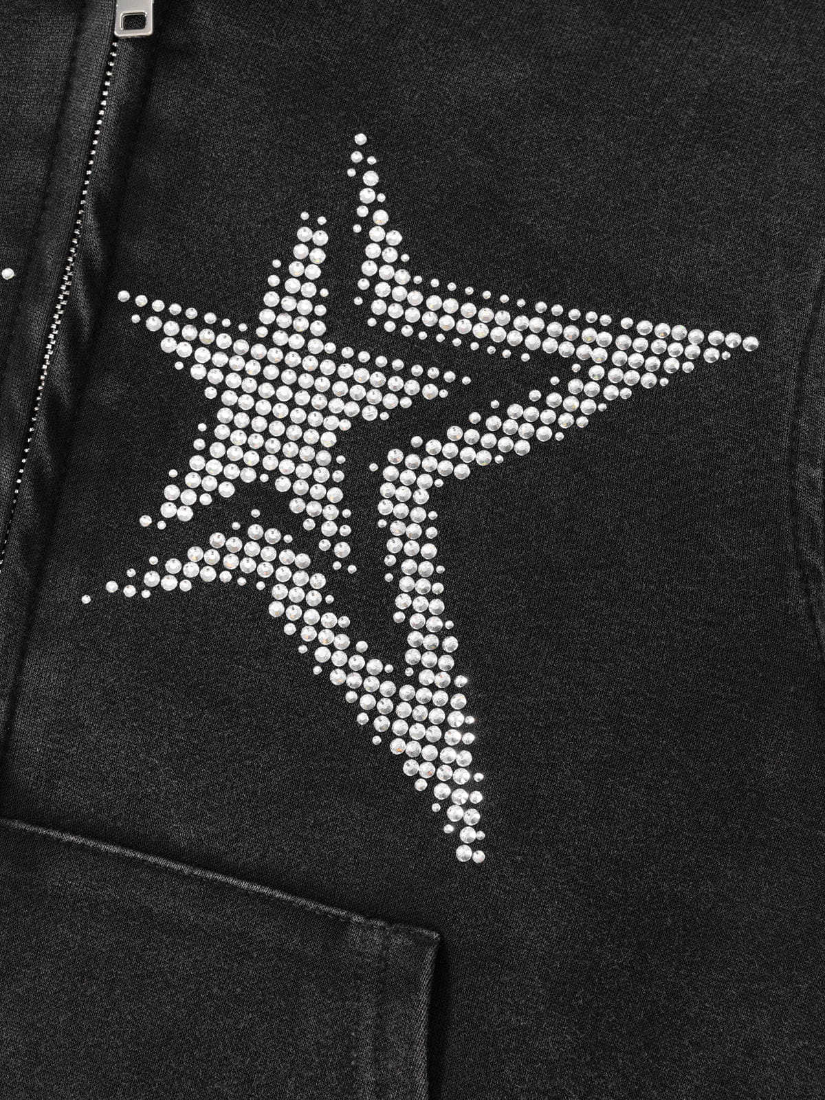 Aelfric Eden Cropped Rhinestone Star Zip Up Hoodie
