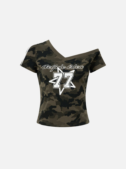 Aelfric Eden Cropped CAMO 77 Off-The-Shoulder Tee