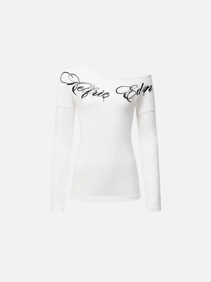 Aelfric Eden Off-The-Shoulder Script Long Sleeve Tee