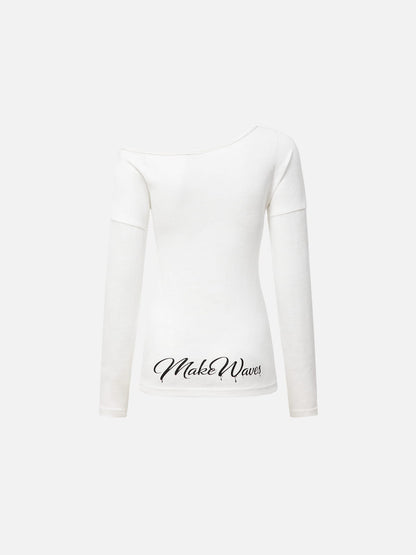 Aelfric Eden Off-The-Shoulder Script Long Sleeve Tee