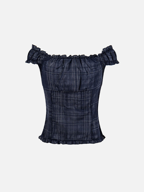 Aelfric Eden Plaid Off-The-Shoulder Tube Top