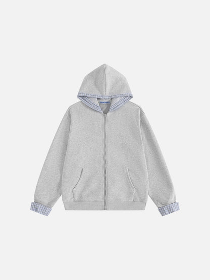 Aelfric Eden Plaid Trim Zip Up Hoodie