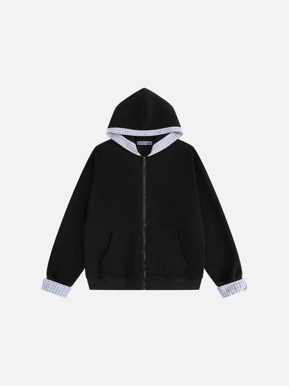 Aelfric Eden Plaid Trim Zip Up Hoodie