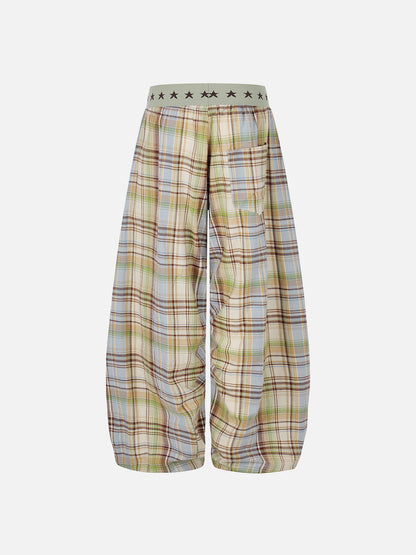 Aelfric Eden Star Waist Plaid Baggy Barrel Pants