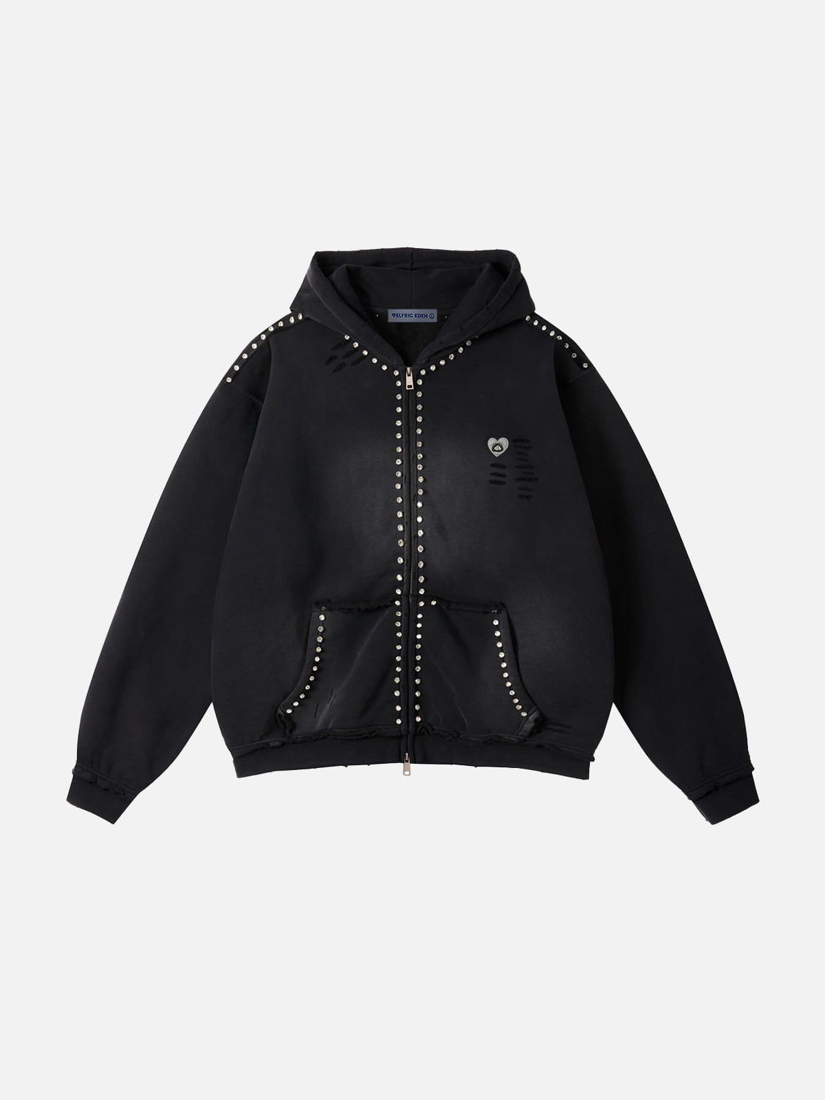 [Pre-Order] Aelfric Eden Distressed Rhinestone Zip Up Hoodie