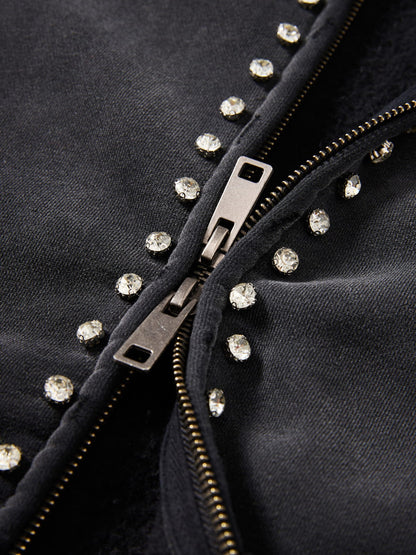 [Pre-Order] Aelfric Eden Distressed Rhinestone Zip Up Hoodie