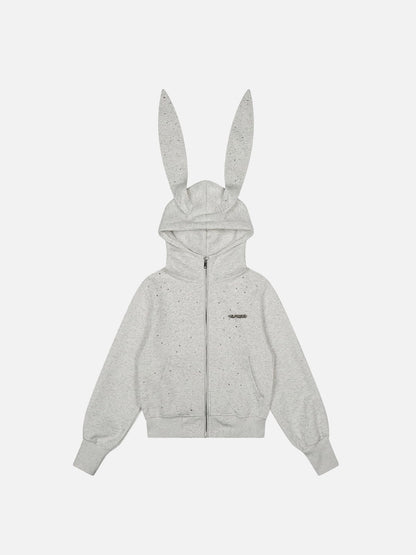 Aelfric Eden Rhinestone Bunny Ear Cropped Zip Up Hoodie
