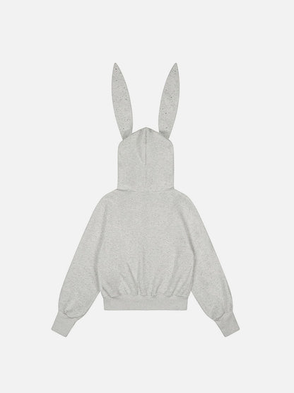 Aelfric Eden Rhinestone Bunny Ear Cropped Zip Up Hoodie