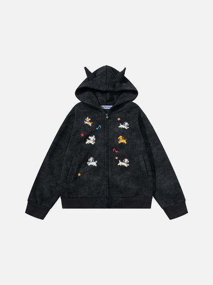 [Pre-Order] Aelfric Eden Cartoon Embroidered Zip Up Hoodie