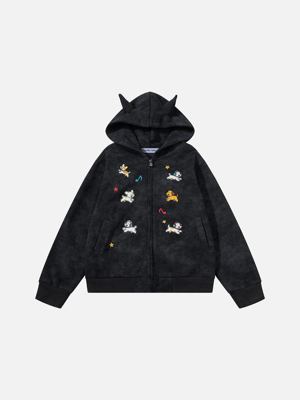 [Pre-Order] Aelfric Eden Cartoon Embroidered Zip Up Hoodie