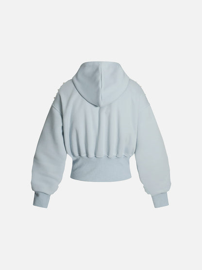 [Pre-Order] Aelfric Eden Cropped Pearl Studded Zip Up Hoodie