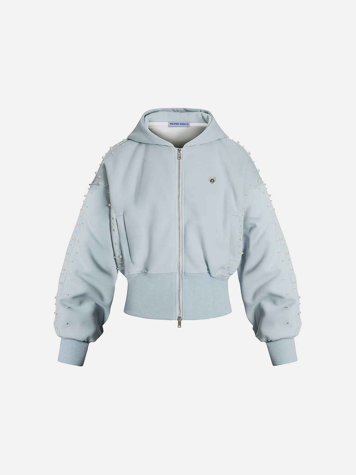 [Pre-Order] Aelfric Eden Cropped Pearl Studded Zip Up Hoodie