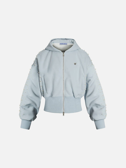 [Pre-Order] Aelfric Eden Cropped Pearl Studded Zip Up Hoodie
