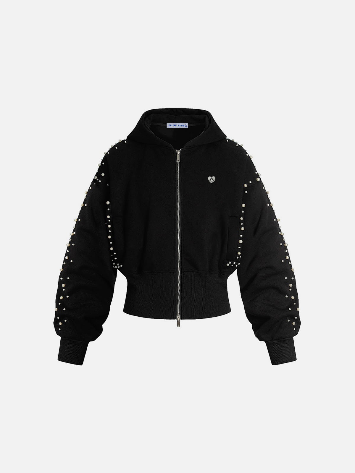 [Pre-Order] Aelfric Eden Cropped Pearl Studded Zip Up Hoodie