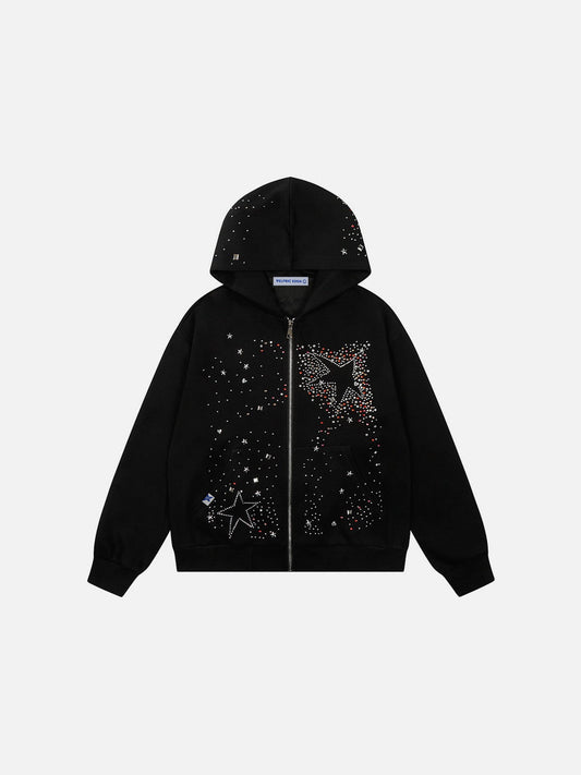 Aelfric Eden Boxy Rhinestone Star Zip Up Hoodie