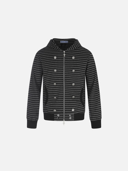 Aelfric Eden Boxy Stripe Button Zip Up Hoodie
