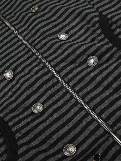 Aelfric Eden Boxy Stripe Button Zip Up Hoodie