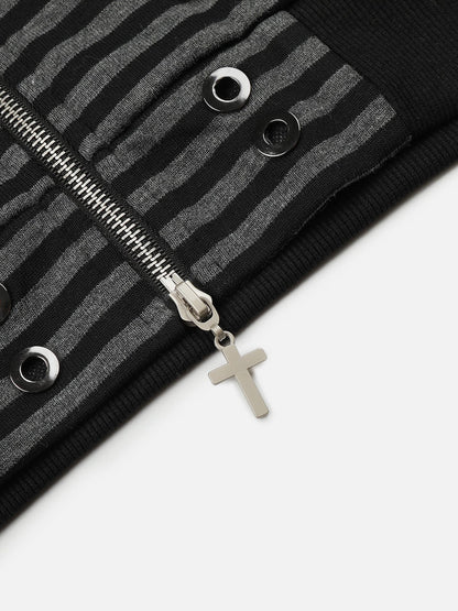 Aelfric Eden Boxy Stripe Button Zip Up Hoodie