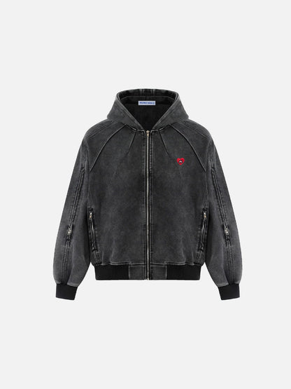 Aelfric Eden Boxy Washed Panel Zip Up Hoodie