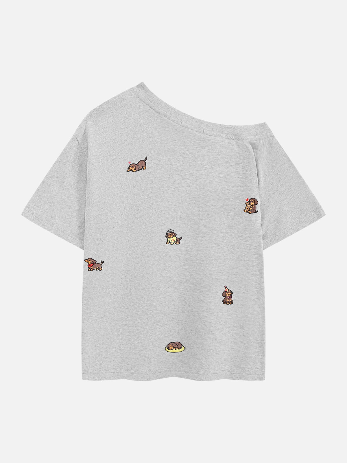 [Pre-Order] Aelfric Eden Dachshund Embroidery Off-The-Shoulder Tee