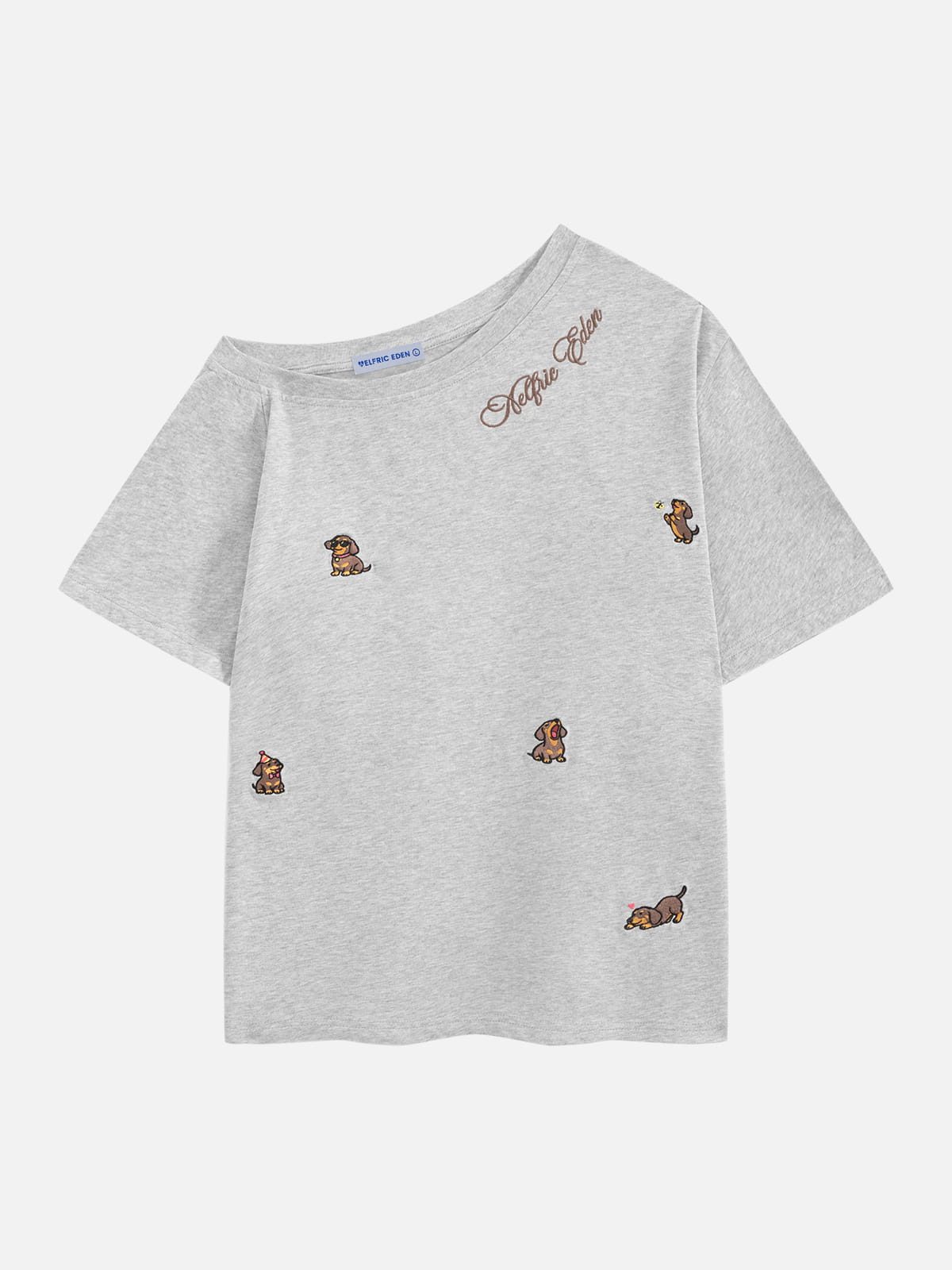 [Pre-Order] Aelfric Eden Dachshund Embroidery Off-The-Shoulder Tee