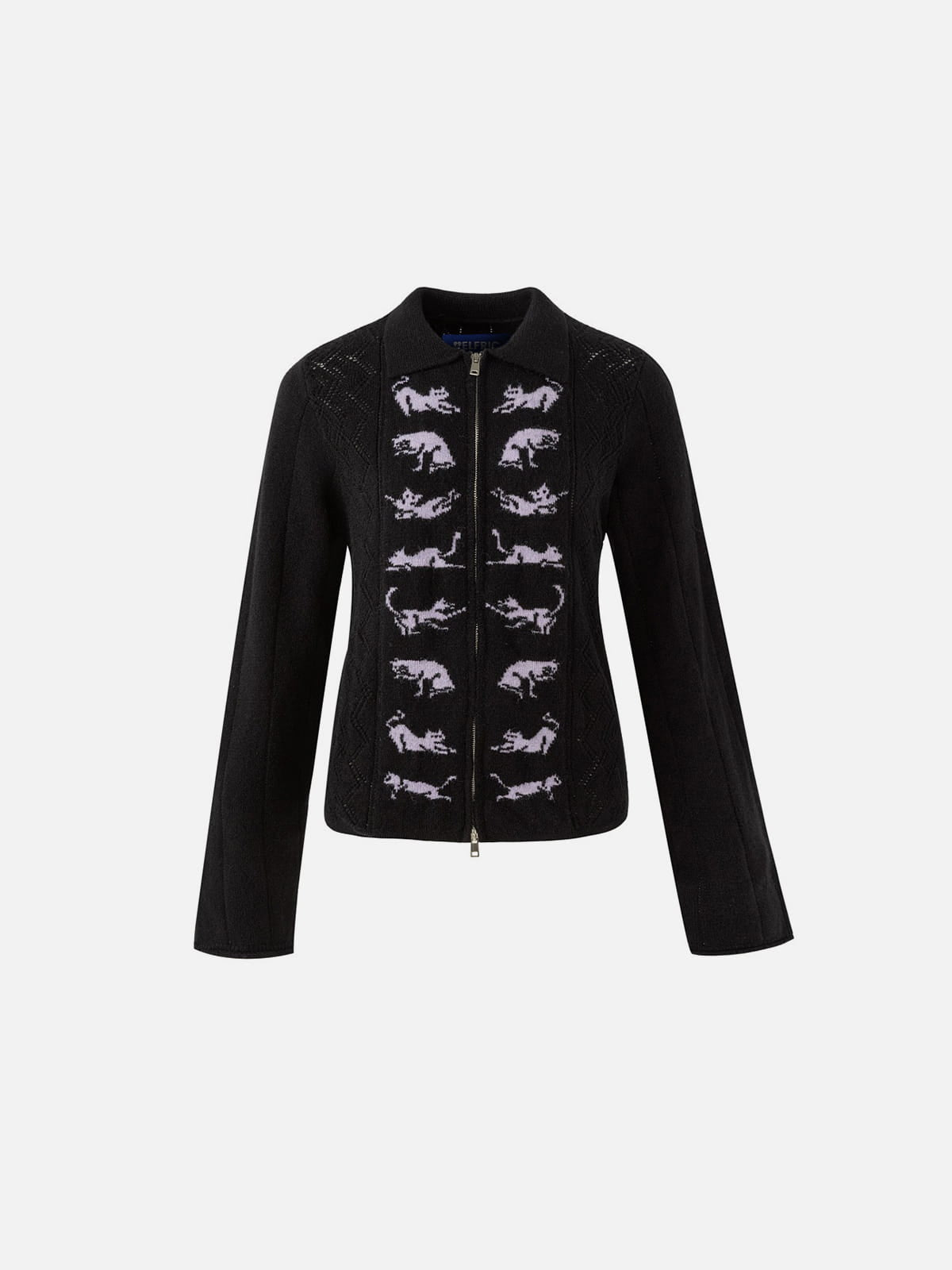 Aelfric Eden Cat Jacquard Zip Up Cardigan